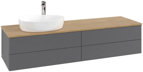 Picture of VILLEROY BOCH Antao Vanity unit, with lighting, 4 pull-out compartments, 1600 x 360 x 500 mm, Front with grain texture, Anthracite Matt Lacquer / Honey Oak #L26151GK