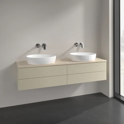 Bild von VILLEROY BOCH Antao Waschbeckenunterschrank, mit Beleuchtung, 4 Auszüge, 1600 x 360 x 500 mm, Front mit Struktur, Silk Grey Matt Lacquer / Botticino #L28113HJ