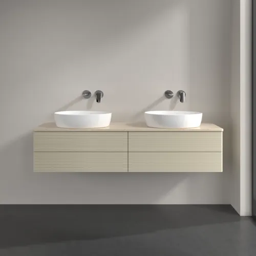 Bild von VILLEROY BOCH Antao Waschbeckenunterschrank, mit Beleuchtung, 4 Auszüge, 1600 x 360 x 500 mm, Front mit Struktur, Silk Grey Matt Lacquer / Botticino #L28113HJ