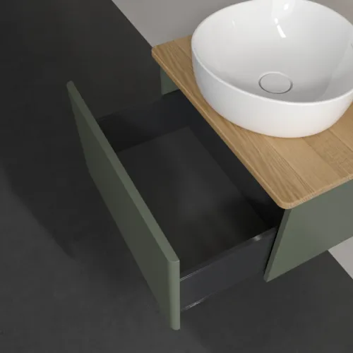 Bild von VILLEROY BOCH Antao Waschbeckenunterschrank, mit Beleuchtung, 1 Auszug, 600 x 360 x 500 mm, Front ohne Struktur, Leaf Green Matt Lacquer / Honey Oak #L29011HL
