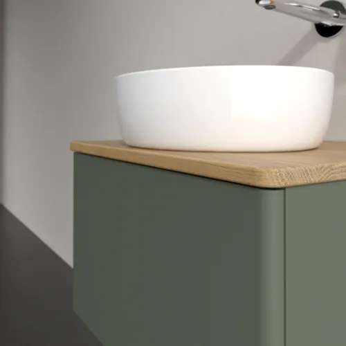 Bild von VILLEROY BOCH Antao Waschbeckenunterschrank, mit Beleuchtung, 1 Auszug, 600 x 360 x 500 mm, Front ohne Struktur, Leaf Green Matt Lacquer / Honey Oak #L29011HL