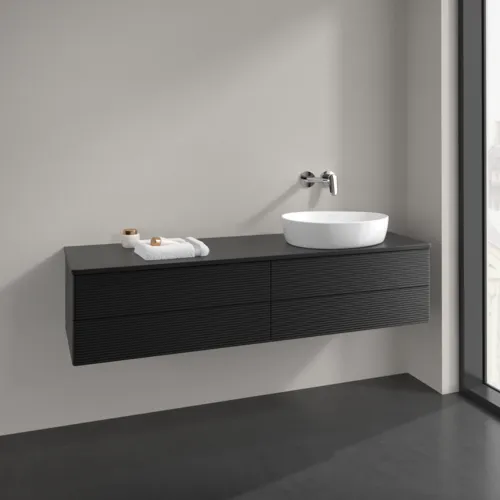 Bild von VILLEROY BOCH Antao Waschbeckenunterschrank, mit Beleuchtung, 4 Auszüge, 1600 x 360 x 500 mm, Front mit Struktur, Black Matt Lacquer / Black Matt Lacquer #L27150PD