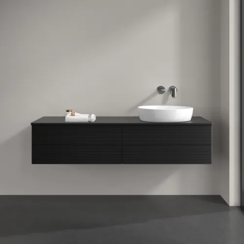 Bild von VILLEROY BOCH Antao Waschbeckenunterschrank, mit Beleuchtung, 4 Auszüge, 1600 x 360 x 500 mm, Front mit Struktur, Black Matt Lacquer / Black Matt Lacquer #L27150PD