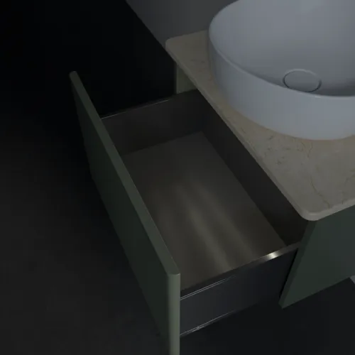 Bild von VILLEROY BOCH Antao Waschbeckenunterschrank, mit Beleuchtung, 1 Auszug, 600 x 360 x 500 mm, Front mit Struktur, Leaf Green Matt Lacquer / Botticino #L29153HL