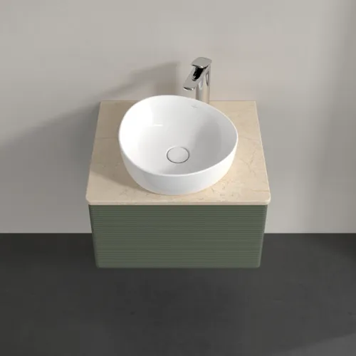 Bild von VILLEROY BOCH Antao Waschbeckenunterschrank, mit Beleuchtung, 1 Auszug, 600 x 360 x 500 mm, Front mit Struktur, Leaf Green Matt Lacquer / Botticino #L29153HL