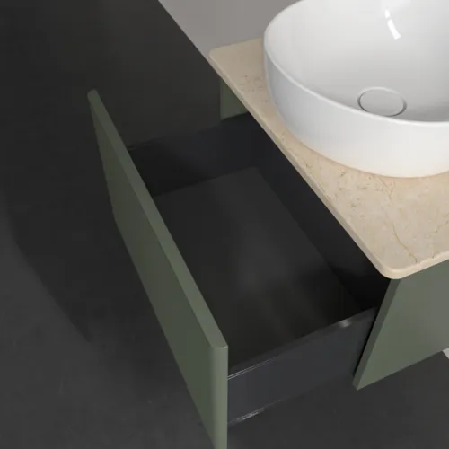 Bild von VILLEROY BOCH Antao Waschbeckenunterschrank, mit Beleuchtung, 1 Auszug, 600 x 360 x 500 mm, Front mit Struktur, Leaf Green Matt Lacquer / Botticino #L29153HL
