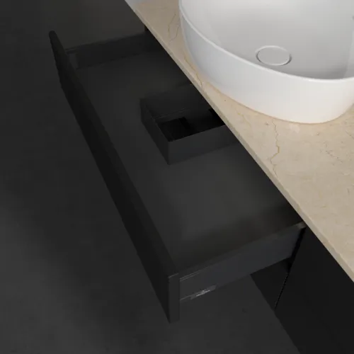 Bild von VILLEROY BOCH Antao Waschbeckenunterschrank, mit Beleuchtung, 4 Auszüge, 1600 x 360 x 500 mm, Front mit Struktur, Black Matt Lacquer / Botticino #L26153PD