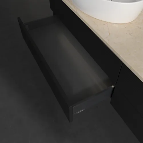 Bild von VILLEROY BOCH Antao Waschbeckenunterschrank, mit Beleuchtung, 4 Auszüge, 1600 x 360 x 500 mm, Front mit Struktur, Black Matt Lacquer / Botticino #L26153PD
