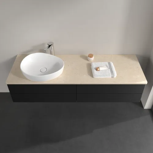 Bild von VILLEROY BOCH Antao Waschbeckenunterschrank, mit Beleuchtung, 4 Auszüge, 1600 x 360 x 500 mm, Front mit Struktur, Black Matt Lacquer / Botticino #L26153PD