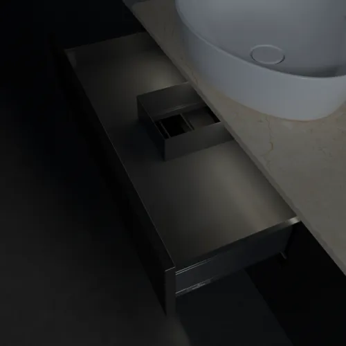 Bild von VILLEROY BOCH Antao Waschbeckenunterschrank, mit Beleuchtung, 4 Auszüge, 1600 x 360 x 500 mm, Front mit Struktur, Black Matt Lacquer / Botticino #L26153PD