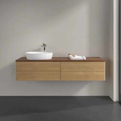 Bild von VILLEROY BOCH Antao Waschbeckenunterschrank, mit Beleuchtung, 4 Auszüge, 1600 x 360 x 500 mm, Front ohne Struktur, Honey Oak / Warm Walnut #L26052HN