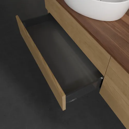 Bild von VILLEROY BOCH Antao Waschbeckenunterschrank, mit Beleuchtung, 4 Auszüge, 1600 x 360 x 500 mm, Front ohne Struktur, Honey Oak / Warm Walnut #L26052HN