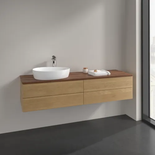 Bild von VILLEROY BOCH Antao Waschbeckenunterschrank, mit Beleuchtung, 4 Auszüge, 1600 x 360 x 500 mm, Front ohne Struktur, Honey Oak / Warm Walnut #L26052HN