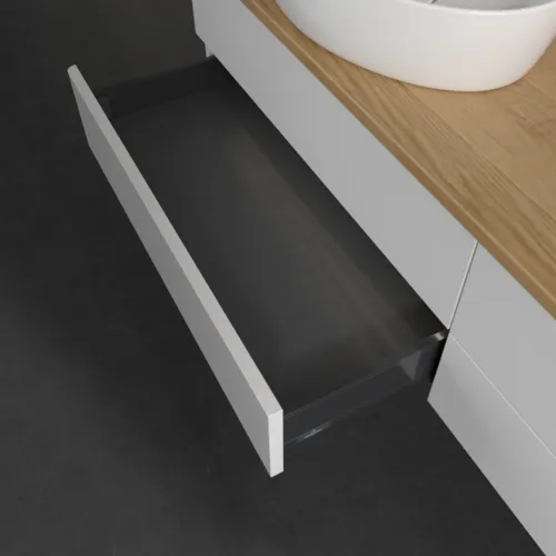 Bild von VILLEROY BOCH Antao Waschbeckenunterschrank, mit Beleuchtung, 4 Auszüge, 1600 x 360 x 500 mm, Front ohne Struktur, Glossy White Lacquer / Honey Oak #L26051GF