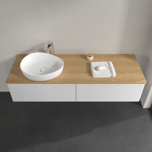 Bild von VILLEROY BOCH Antao Waschbeckenunterschrank, mit Beleuchtung, 4 Auszüge, 1600 x 360 x 500 mm, Front ohne Struktur, Glossy White Lacquer / Honey Oak #L26051GF