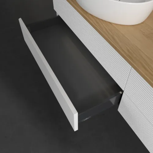 Bild von VILLEROY BOCH Antao Waschbeckenunterschrank, mit Beleuchtung, 4 Auszüge, 1600 x 360 x 500 mm, Front mit Struktur, White Matt Lacquer / Honey Oak #L26151MT