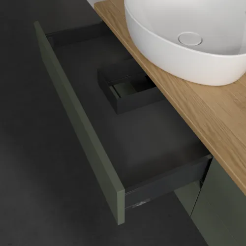 Bild von VILLEROY BOCH Antao Waschbeckenunterschrank, mit Beleuchtung, 4 Auszüge, 1600 x 360 x 500 mm, Front ohne Struktur, Leaf Green Matt Lacquer / Honey Oak #L26051HL