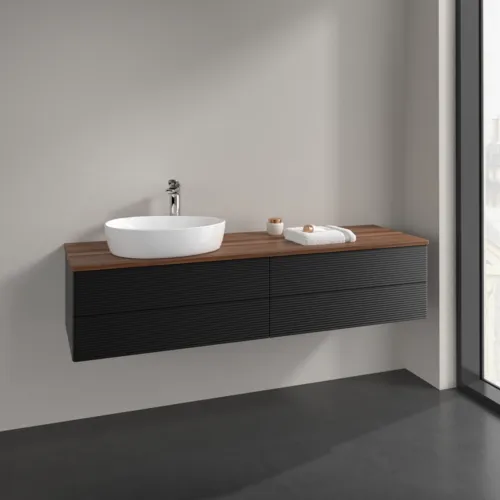 Bild von VILLEROY BOCH Antao Waschbeckenunterschrank, mit Beleuchtung, 4 Auszüge, 1600 x 360 x 500 mm, Front mit Struktur, Black Matt Lacquer / Warm Walnut #L26152PD