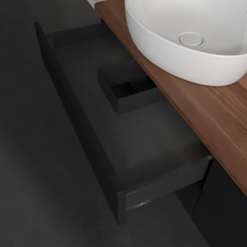 Bild von VILLEROY BOCH Antao Waschbeckenunterschrank, mit Beleuchtung, 4 Auszüge, 1600 x 360 x 500 mm, Front mit Struktur, Black Matt Lacquer / Warm Walnut #L26152PD