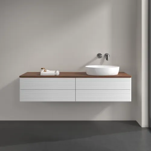 Bild von VILLEROY BOCH Antao Waschbeckenunterschrank, mit Beleuchtung, 4 Auszüge, 1600 x 360 x 500 mm, Front mit Struktur, Glossy White Lacquer / Warm Walnut #L27112GF