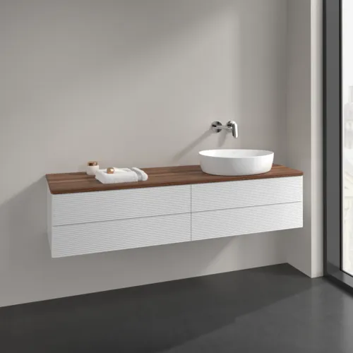 Bild von VILLEROY BOCH Antao Waschbeckenunterschrank, mit Beleuchtung, 4 Auszüge, 1600 x 360 x 500 mm, Front mit Struktur, Glossy White Lacquer / Warm Walnut #L27112GF