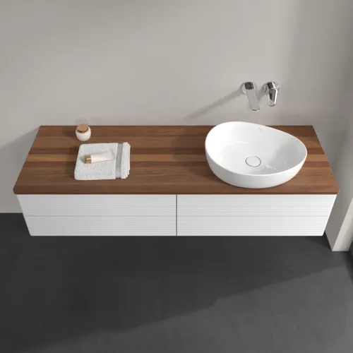 Bild von VILLEROY BOCH Antao Waschbeckenunterschrank, mit Beleuchtung, 4 Auszüge, 1600 x 360 x 500 mm, Front mit Struktur, Glossy White Lacquer / Warm Walnut #L27112GF