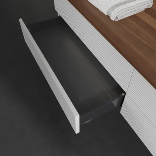 Bild von VILLEROY BOCH Antao Waschbeckenunterschrank, mit Beleuchtung, 4 Auszüge, 1600 x 360 x 500 mm, Front mit Struktur, Glossy White Lacquer / Warm Walnut #L27112GF