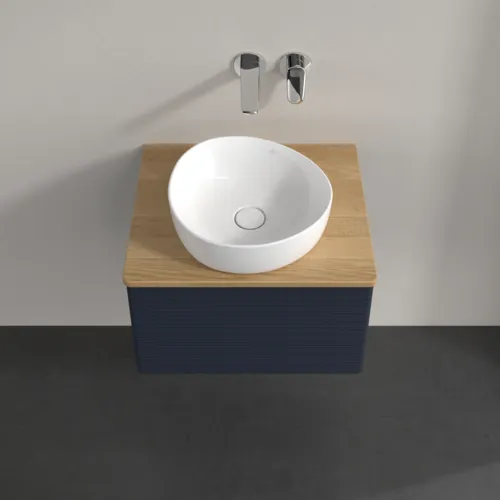 Bild von VILLEROY BOCH Antao Waschbeckenunterschrank, mit Beleuchtung, 1 Auszug, 600 x 360 x 500 mm, Front mit Struktur, Midnight Blue Matt Lacquer / Honey Oak #L29111HG