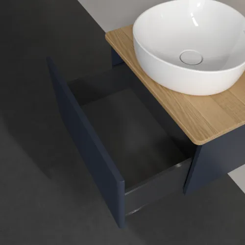 Bild von VILLEROY BOCH Antao Waschbeckenunterschrank, mit Beleuchtung, 1 Auszug, 600 x 360 x 500 mm, Front mit Struktur, Midnight Blue Matt Lacquer / Honey Oak #L29111HG