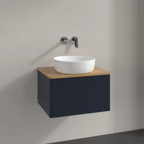 Bild von VILLEROY BOCH Antao Waschbeckenunterschrank, mit Beleuchtung, 1 Auszug, 600 x 360 x 500 mm, Front mit Struktur, Midnight Blue Matt Lacquer / Honey Oak #L29111HG