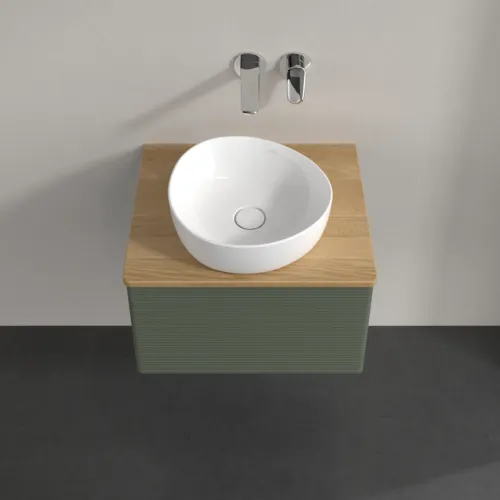 Bild von VILLEROY BOCH Antao Waschbeckenunterschrank, mit Beleuchtung, 1 Auszug, 600 x 360 x 500 mm, Front mit Struktur, Leaf Green Matt Lacquer / Honey Oak #L29111HL