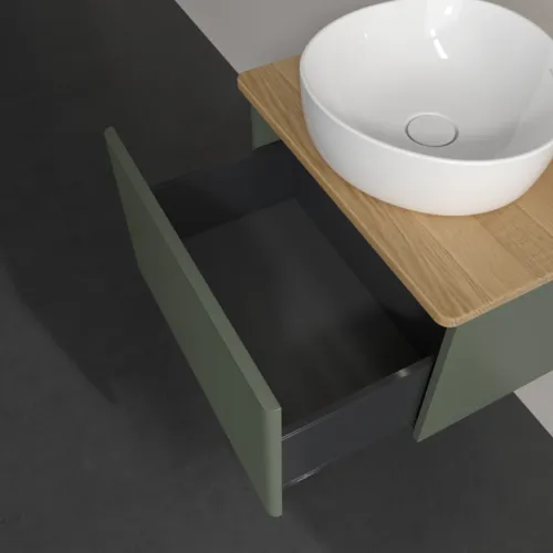 Bild von VILLEROY BOCH Antao Waschbeckenunterschrank, mit Beleuchtung, 1 Auszug, 600 x 360 x 500 mm, Front mit Struktur, Leaf Green Matt Lacquer / Honey Oak #L29111HL