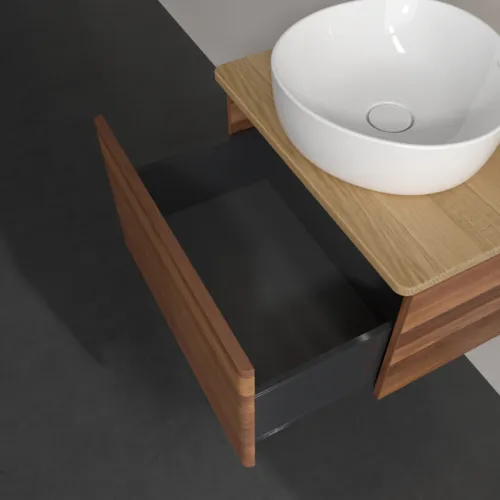 Bild von VILLEROY BOCH Antao Waschbeckenunterschrank, mit Beleuchtung, 1 Auszug, 600 x 360 x 500 mm, Front mit Struktur, Warm Walnut / Honey Oak #L29111HM