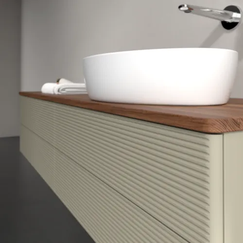 Bild von VILLEROY BOCH Antao Waschbeckenunterschrank, mit Beleuchtung, 4 Auszüge, 1600 x 360 x 500 mm, Front mit Struktur, Stone Grey Matt Lacquer / Warm Walnut #L27112HK