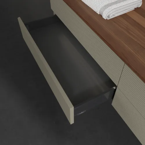 Bild von VILLEROY BOCH Antao Waschbeckenunterschrank, mit Beleuchtung, 4 Auszüge, 1600 x 360 x 500 mm, Front mit Struktur, Stone Grey Matt Lacquer / Warm Walnut #L27112HK