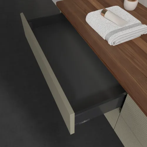 Bild von VILLEROY BOCH Antao Waschbeckenunterschrank, mit Beleuchtung, 4 Auszüge, 1600 x 360 x 500 mm, Front mit Struktur, Stone Grey Matt Lacquer / Warm Walnut #L27112HK