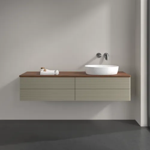 Bild von VILLEROY BOCH Antao Waschbeckenunterschrank, mit Beleuchtung, 4 Auszüge, 1600 x 360 x 500 mm, Front mit Struktur, Stone Grey Matt Lacquer / Warm Walnut #L27112HK