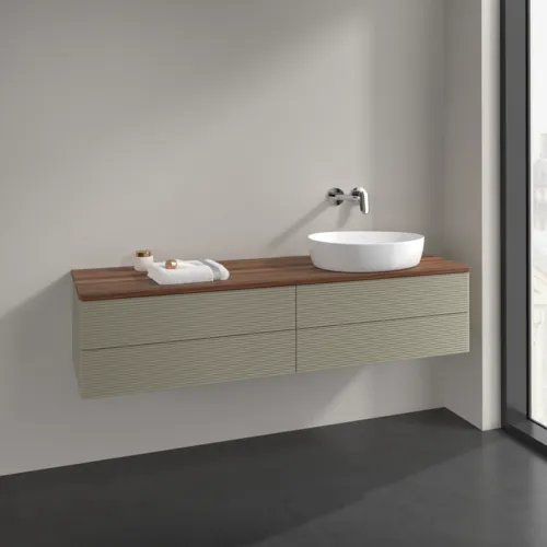 Bild von VILLEROY BOCH Antao Waschbeckenunterschrank, mit Beleuchtung, 4 Auszüge, 1600 x 360 x 500 mm, Front mit Struktur, Stone Grey Matt Lacquer / Warm Walnut #L27112HK