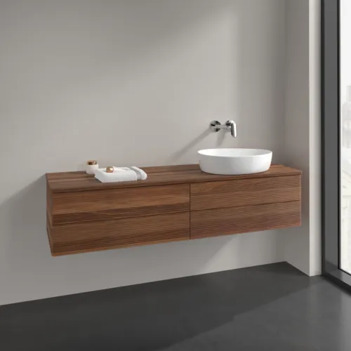 VILLEROY BOCH Antao Waschbeckenunterschrank, mit Beleuchtung, 4 Auszüge, 1600 x 360 x 500 mm, Front mit Struktur, Warm Walnut / Warm Walnut #L27112HM, Bild 2