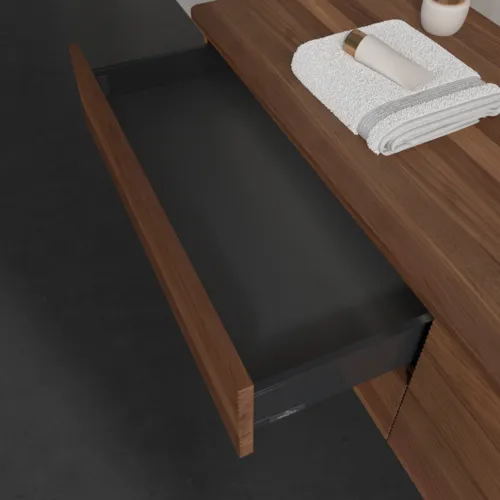 VILLEROY BOCH Antao Waschbeckenunterschrank, mit Beleuchtung, 4 Auszüge, 1600 x 360 x 500 mm, Front mit Struktur, Warm Walnut / Warm Walnut #L27112HM, Bild 7