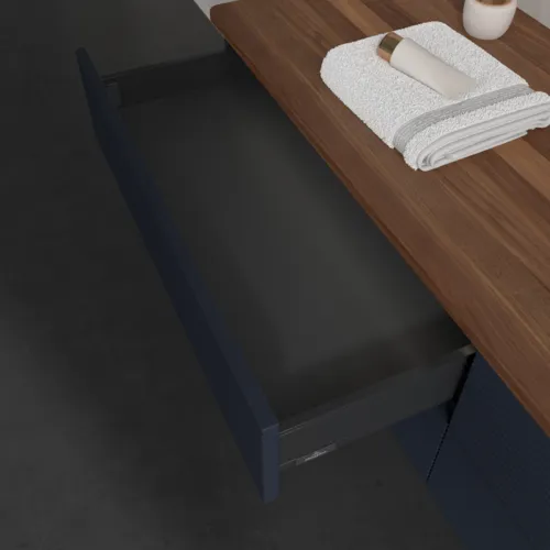 VILLEROY BOCH Antao Waschbeckenunterschrank, mit Beleuchtung, 4 Auszüge, 1600 x 360 x 500 mm, Front mit Struktur, Midnight Blue Matt Lacquer / Warm Walnut #L27112HG, Bild 7