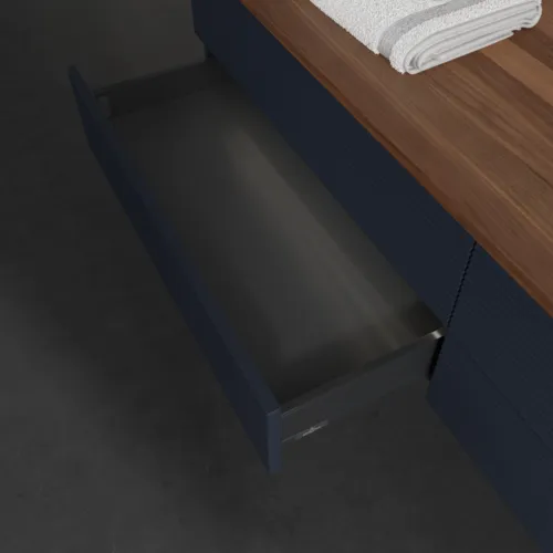 VILLEROY BOCH Antao Waschbeckenunterschrank, mit Beleuchtung, 4 Auszüge, 1600 x 360 x 500 mm, Front mit Struktur, Midnight Blue Matt Lacquer / Warm Walnut #L27112HG, Bild 6