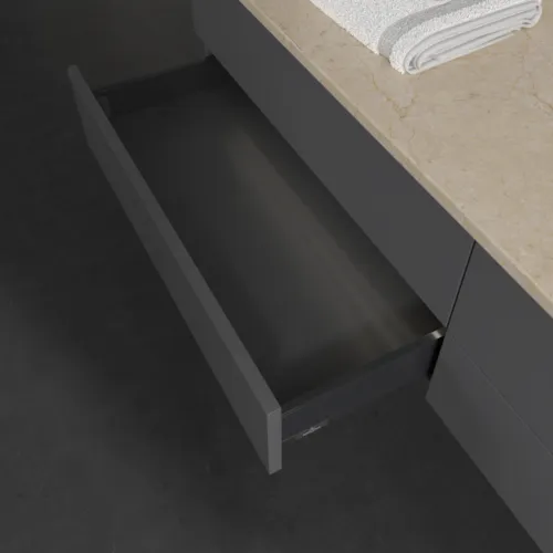 Bild von VILLEROY BOCH Antao Waschbeckenunterschrank, mit Beleuchtung, 4 Auszüge, 1600 x 360 x 500 mm, Front ohne Struktur, Anthracite Matt Lacquer / Botticino #L27013GK