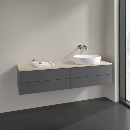 Bild von VILLEROY BOCH Antao Waschbeckenunterschrank, mit Beleuchtung, 4 Auszüge, 1600 x 360 x 500 mm, Front ohne Struktur, Anthracite Matt Lacquer / Botticino #L27013GK