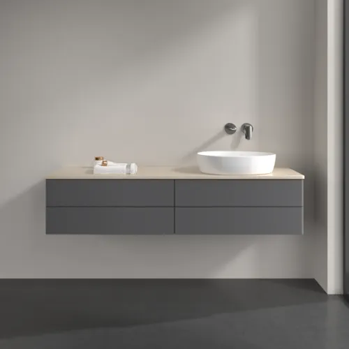 Bild von VILLEROY BOCH Antao Waschbeckenunterschrank, mit Beleuchtung, 4 Auszüge, 1600 x 360 x 500 mm, Front ohne Struktur, Anthracite Matt Lacquer / Botticino #L27013GK