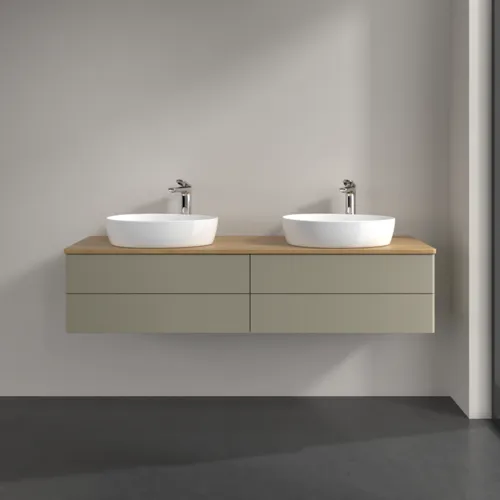 Obrázek VILLEROY BOCH Antao Vanity unit, with lighting, 4 pull-out compartments, 1600 x 360 x 500 mm, Front without structure, Stone Grey Matt Lacquer / Honey Oak #L28051HK