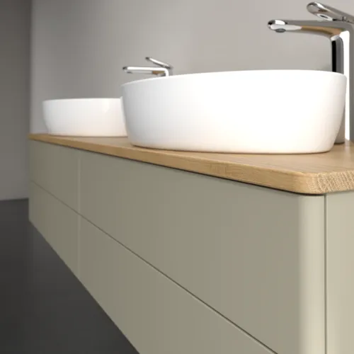 Obrázek VILLEROY BOCH Antao Vanity unit, with lighting, 4 pull-out compartments, 1600 x 360 x 500 mm, Front without structure, Stone Grey Matt Lacquer / Honey Oak #L28051HK
