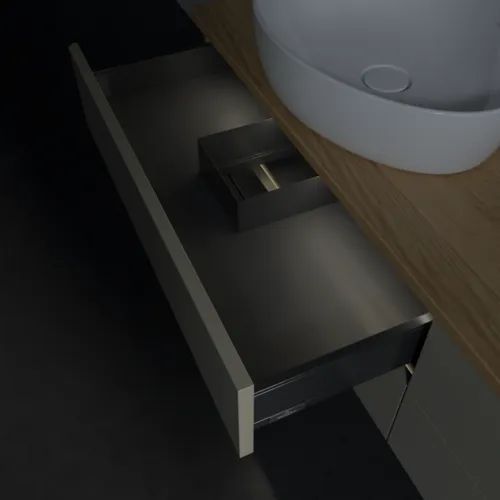 Obrázek VILLEROY BOCH Antao Vanity unit, with lighting, 4 pull-out compartments, 1600 x 360 x 500 mm, Front without structure, Stone Grey Matt Lacquer / Honey Oak #L28051HK