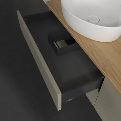 Obrázek VILLEROY BOCH Antao Vanity unit, with lighting, 4 pull-out compartments, 1600 x 360 x 500 mm, Front without structure, Stone Grey Matt Lacquer / Honey Oak #L28051HK