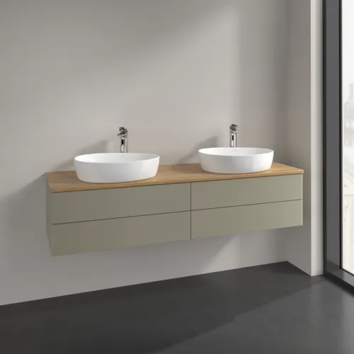 Obrázek VILLEROY BOCH Antao Vanity unit, with lighting, 4 pull-out compartments, 1600 x 360 x 500 mm, Front without structure, Stone Grey Matt Lacquer / Honey Oak #L28051HK